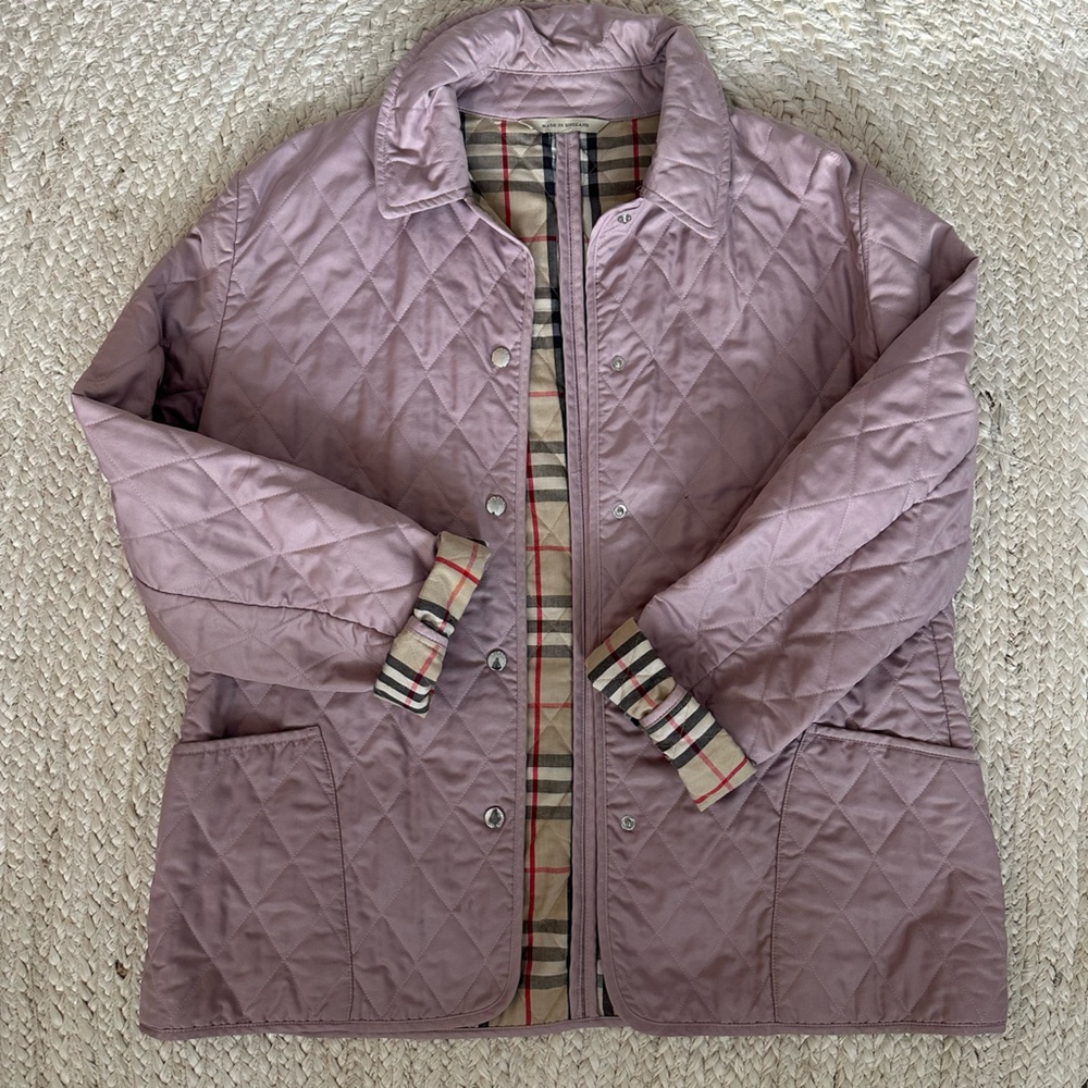 Burberry Beige Plaid Quilted Lined Jacket